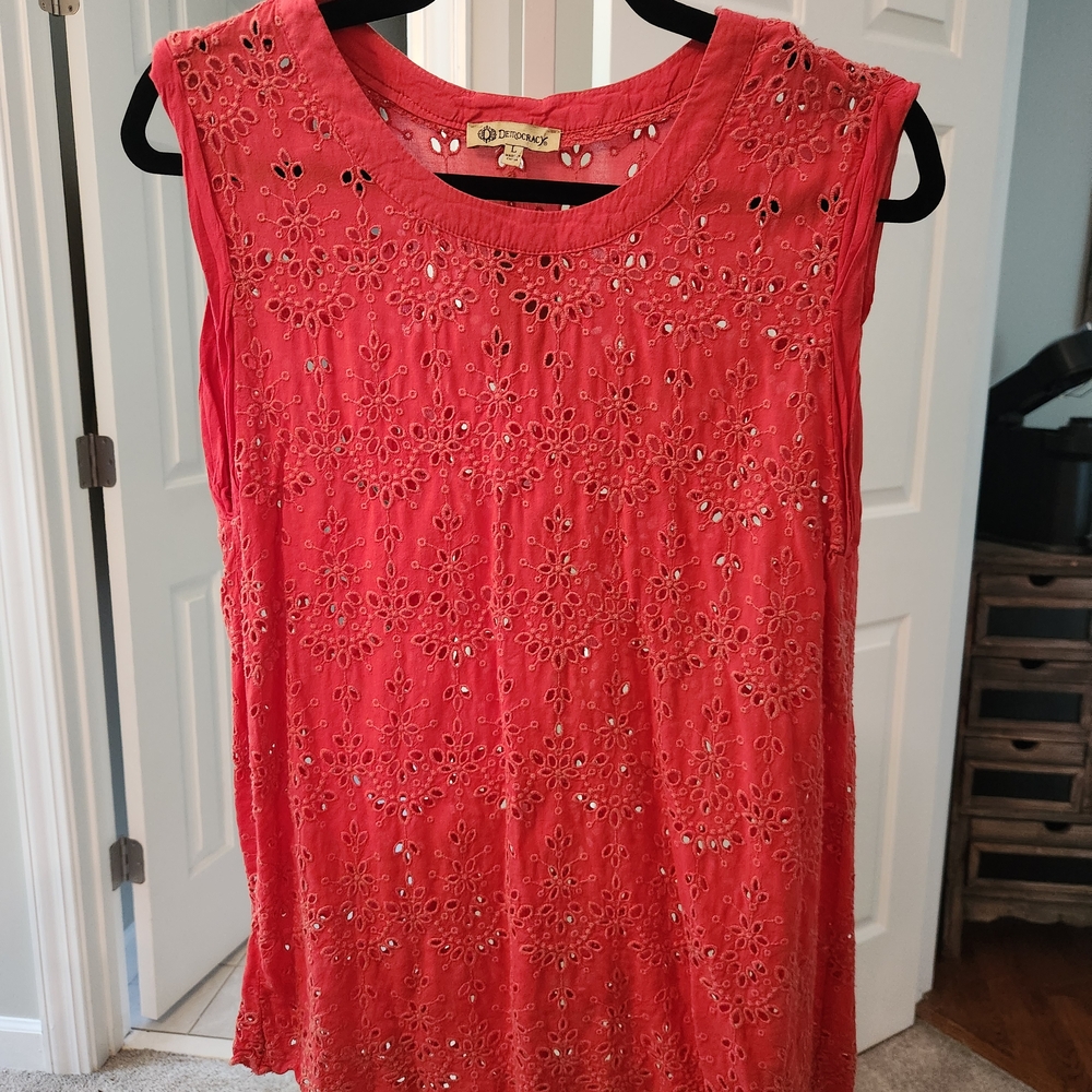 Democracy Coral Eyelet Tank Top